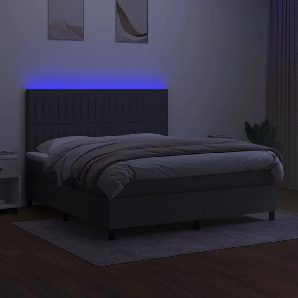 Κρεβάτι Boxspring με Στρώμα &amp; LED Σκ.Γκρι 160x200 εκ Υφασμάτινο - Γκρι