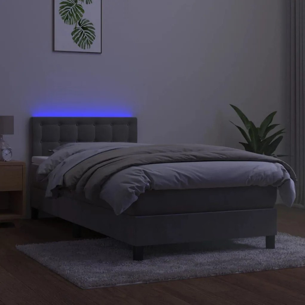 Κρεβάτι Boxspring με Στρώμα &amp; LED Αν.Γκρι 80x200 εκ. Βελούδινο - Γκρι