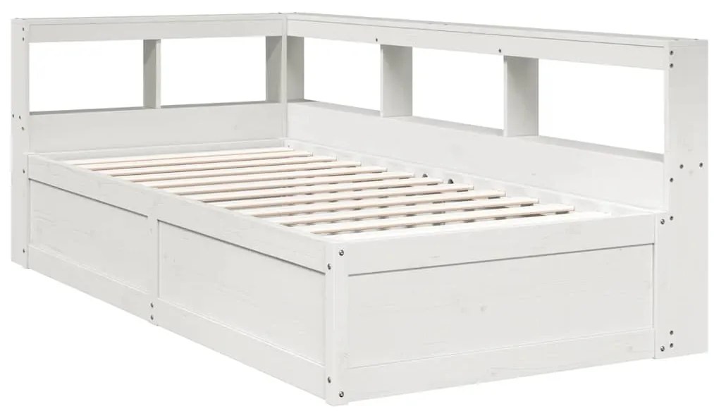 vidaXL Κρεβάτι Βιβλιοθήκη Χωρίς Στρώμα Λευκό 75x190 εκ Μασίφ Πεύκο
