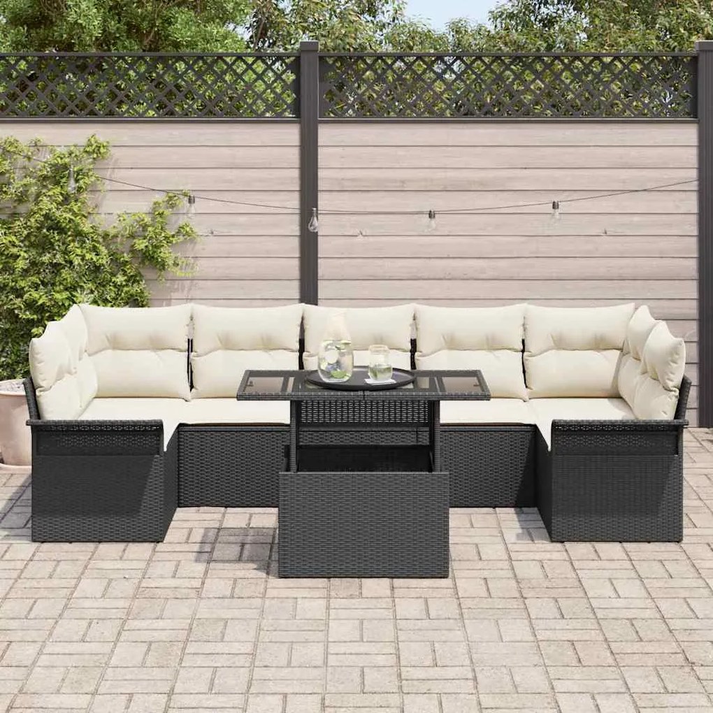 vidaXL Σετ Καναπέ Κήπου με μαξιλάρι 8 pcs Μαύρο Πολυ ράταν