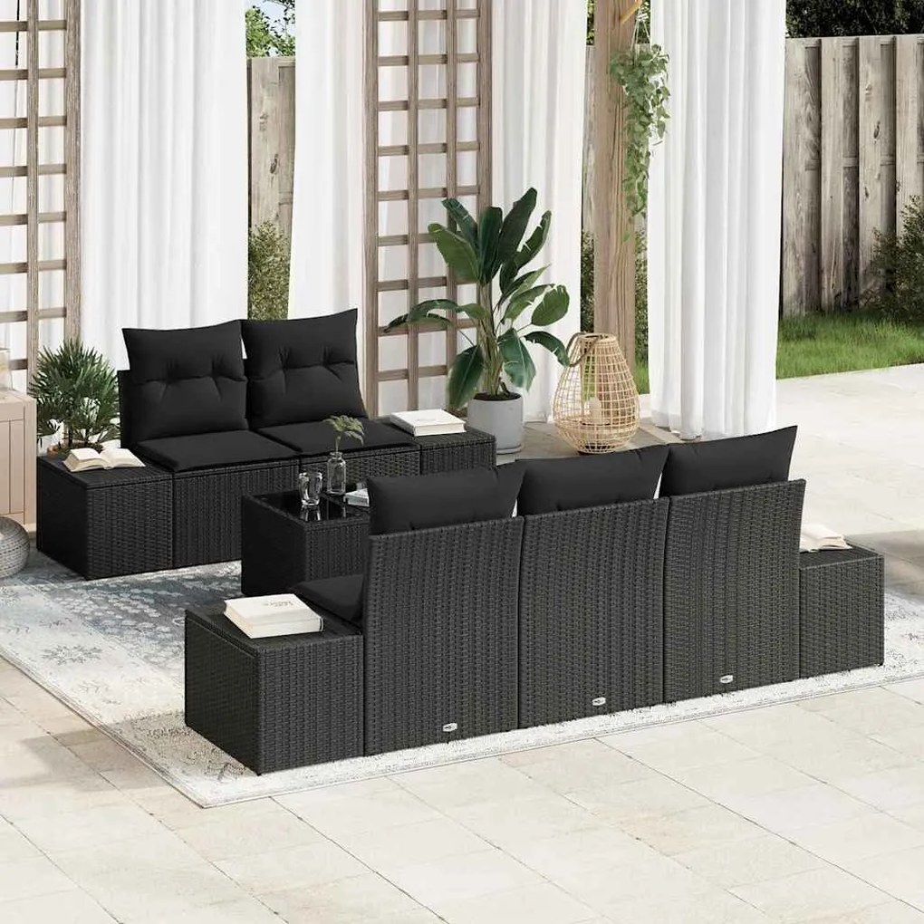 vidaXL Σετ Καναπέ Κήπου 6 pcs Μαύρο Πολυ ράταν