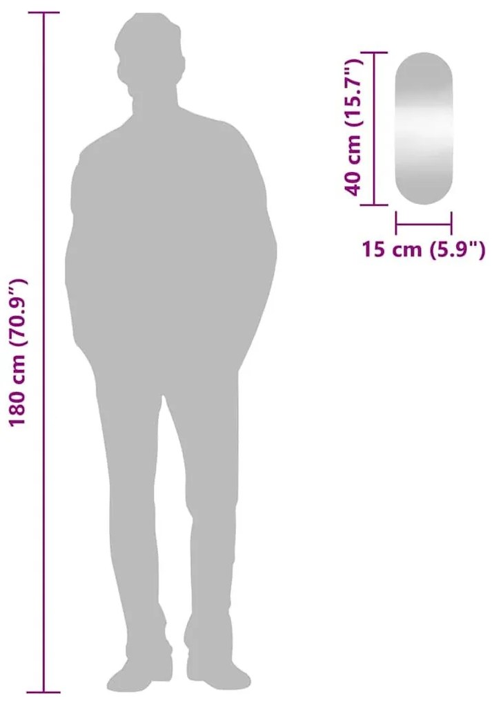 Καθρέφτης Τοίχου Οβάλ 15 x 40 εκ. από Γυαλί - Ασήμι