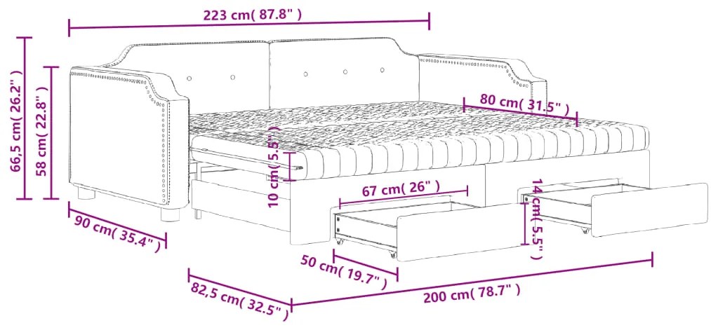 Καναπές Κρεβάτι Συρόμενος Μαύρος 80x200 εκ Υφασμάτινος Συρτάρια - Μαύρο