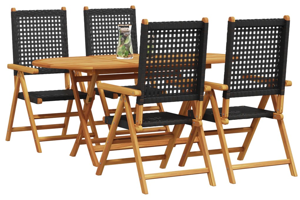 vidaXL Πτυσσόμενο Τραπέζι Κήπου 5 pcs Μαύρο