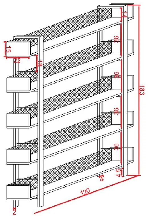 Βιβλιοθήκη Musha μέταλλο μαύρο - oak  120x22x185 εκ. 120x22x185 εκ.