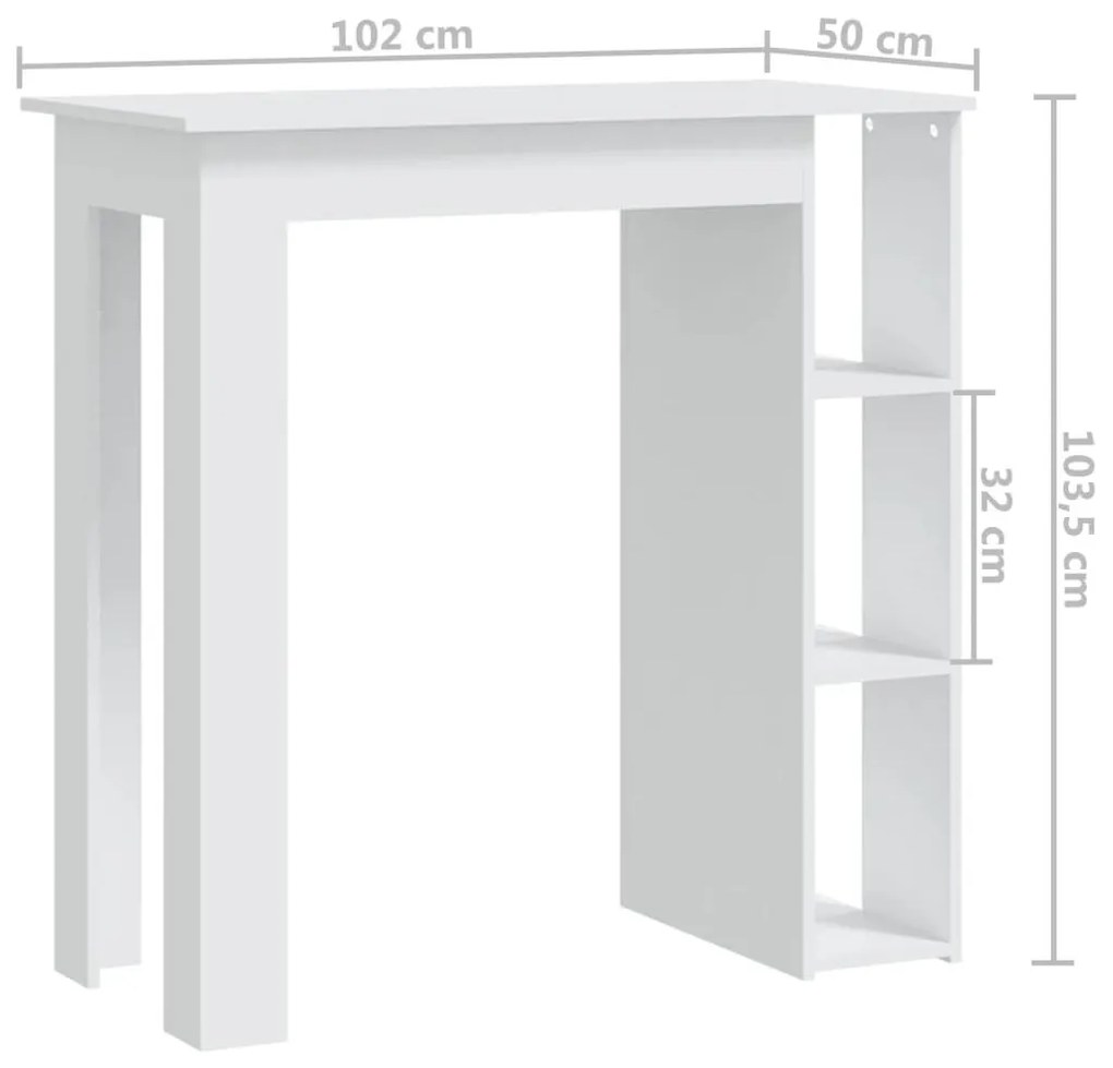 Τραπέζι Μπαρ με Ράφια Λευκό 102 x 50 x 103,5 εκ.από Μοριοσανίδα - Λευκό