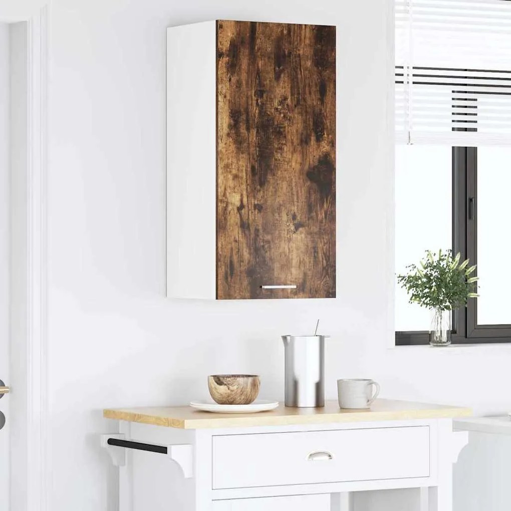 vidaXL Κρεμαστό ντουλάπι Καπνιστός Δρυς και Λευκό 40 x 31 x 80 εκ.