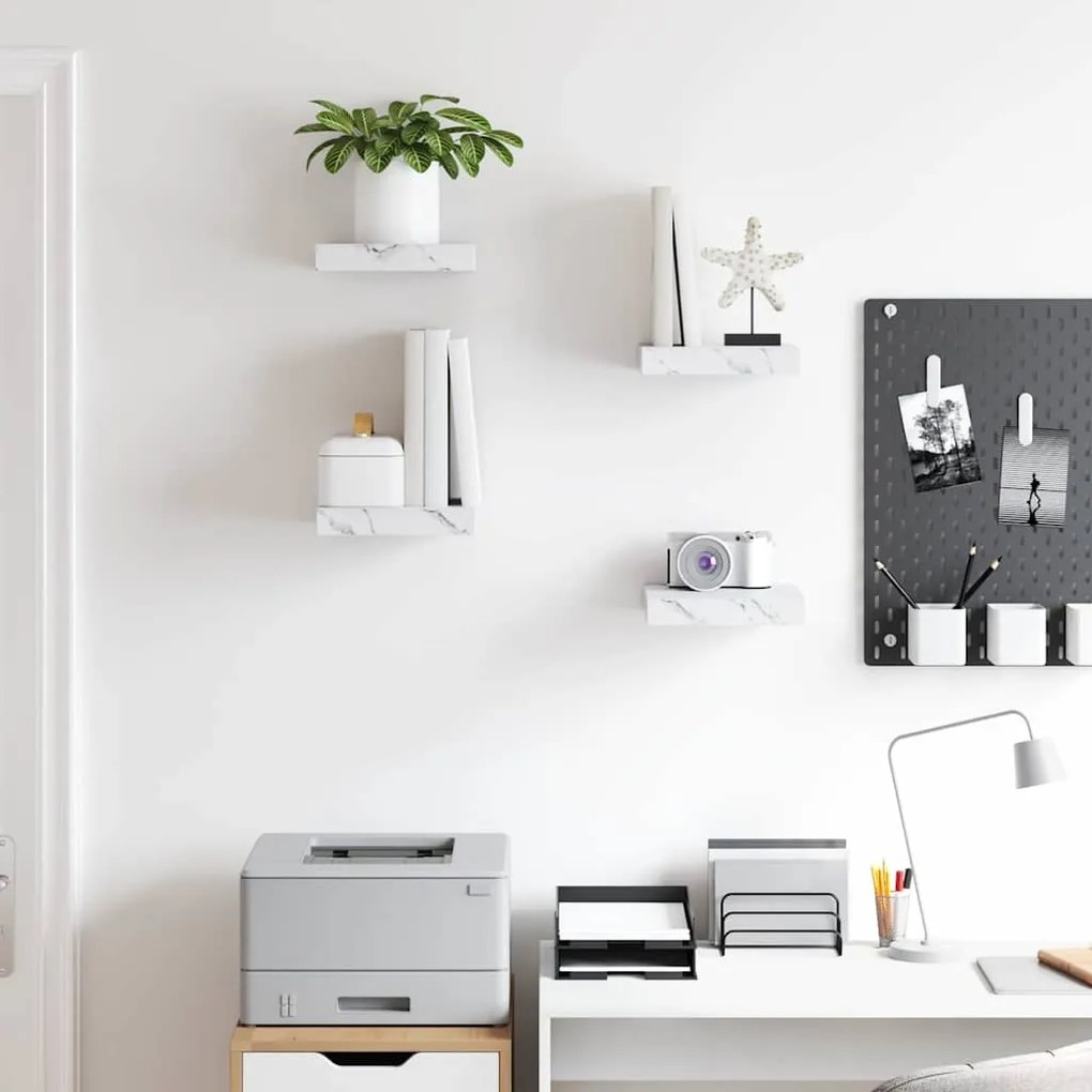 vidaXL Ράφι Τοίχου Επιτοίχιο 4 pcs Λευκό Μάρμαρο 23 x 23,5 x 4 εκ