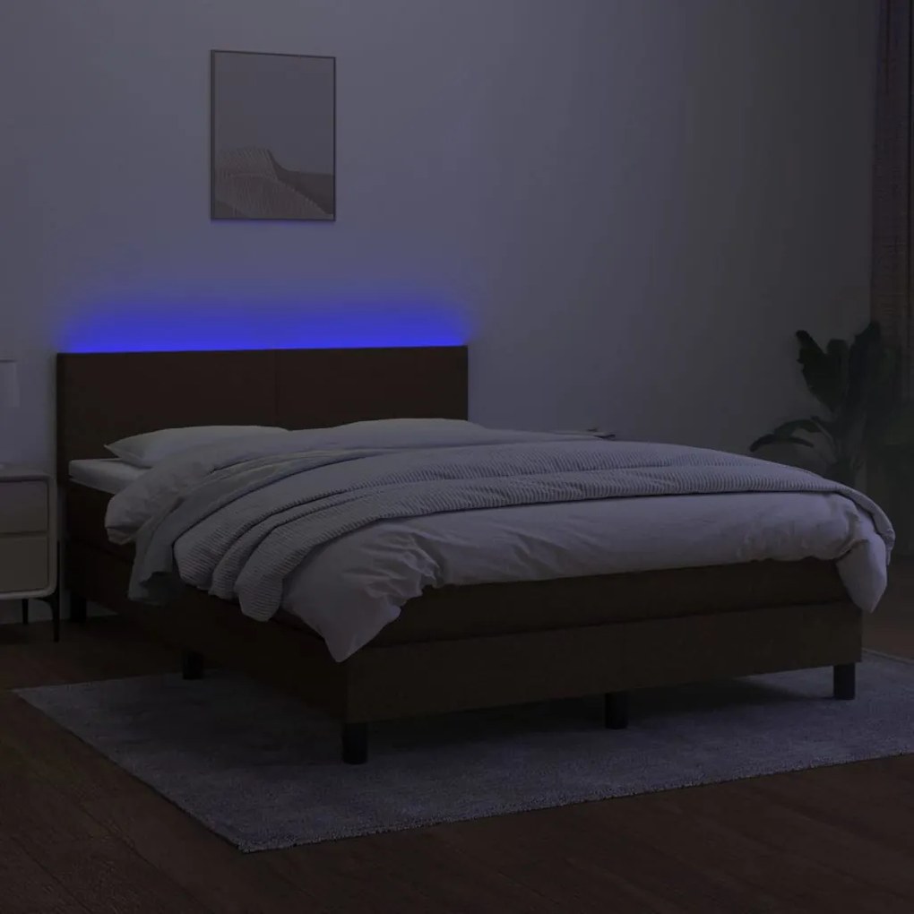 vidaXL Κρεβάτι Boxspring με Στρώμα &amp; LED Σκ.Καφέ 140x200 εκ Υφασμάτινο
