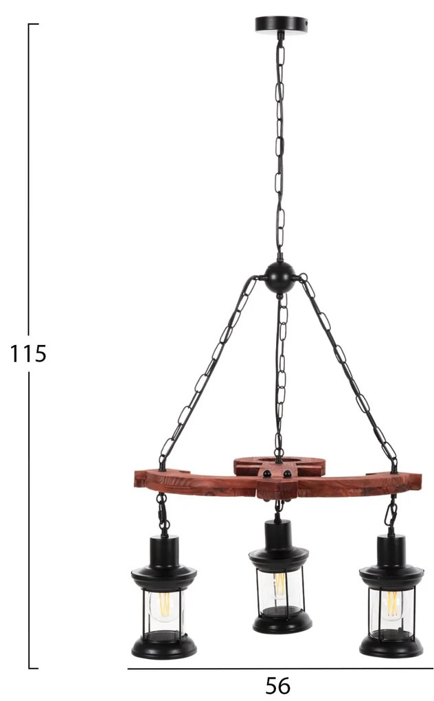 ΦΩΤΙΣΤΙΚΟ ΟΡΟΦΗΣ 3-ΦΩΤΟ  ΞΥΛΟ-ΜΕΤΑΛΛΟ-ΓΥΑΛΙ 115Υ εκ. 56x51.5x115 εκ.