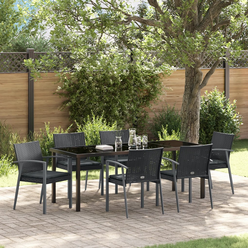 vidaXL Σετ κήπου 7 τεμαχίων  με μαξιλάρια. Μαύρο Poly Rattan.