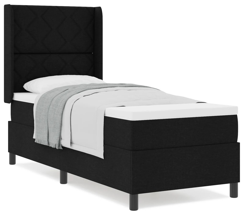 vidaXL Κρεβάτι Box Spring με Στρώμα Μαύρο 90x190 εκ. Υφάσματος