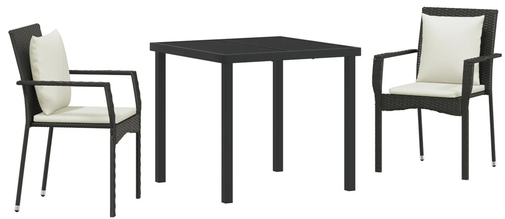 vidaXL Σετ Δείπνου Κήπου 3 pcs Μαύρο 80 x 80 x 73 εκ PE Ρατάν