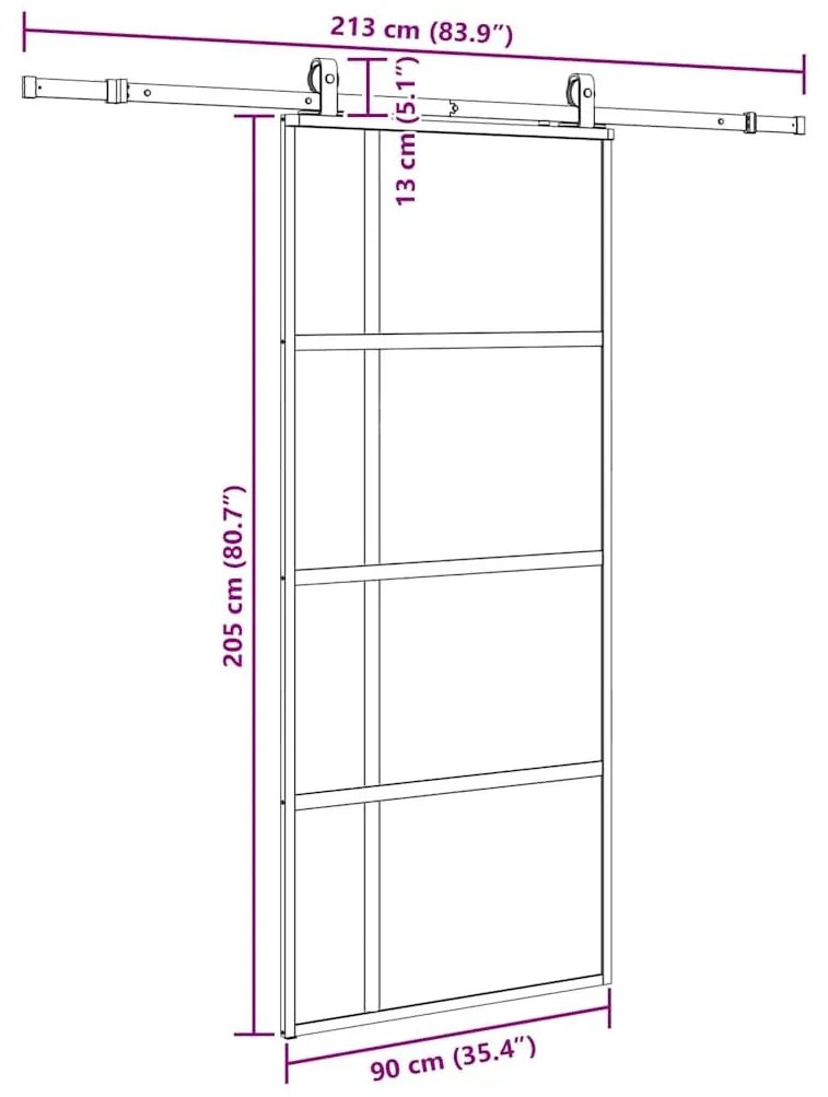 Συρόμενη πόρτα με σετ υλικού Μαύρο 90x205 cm γυαλί μετριασμένο - Μαύρο