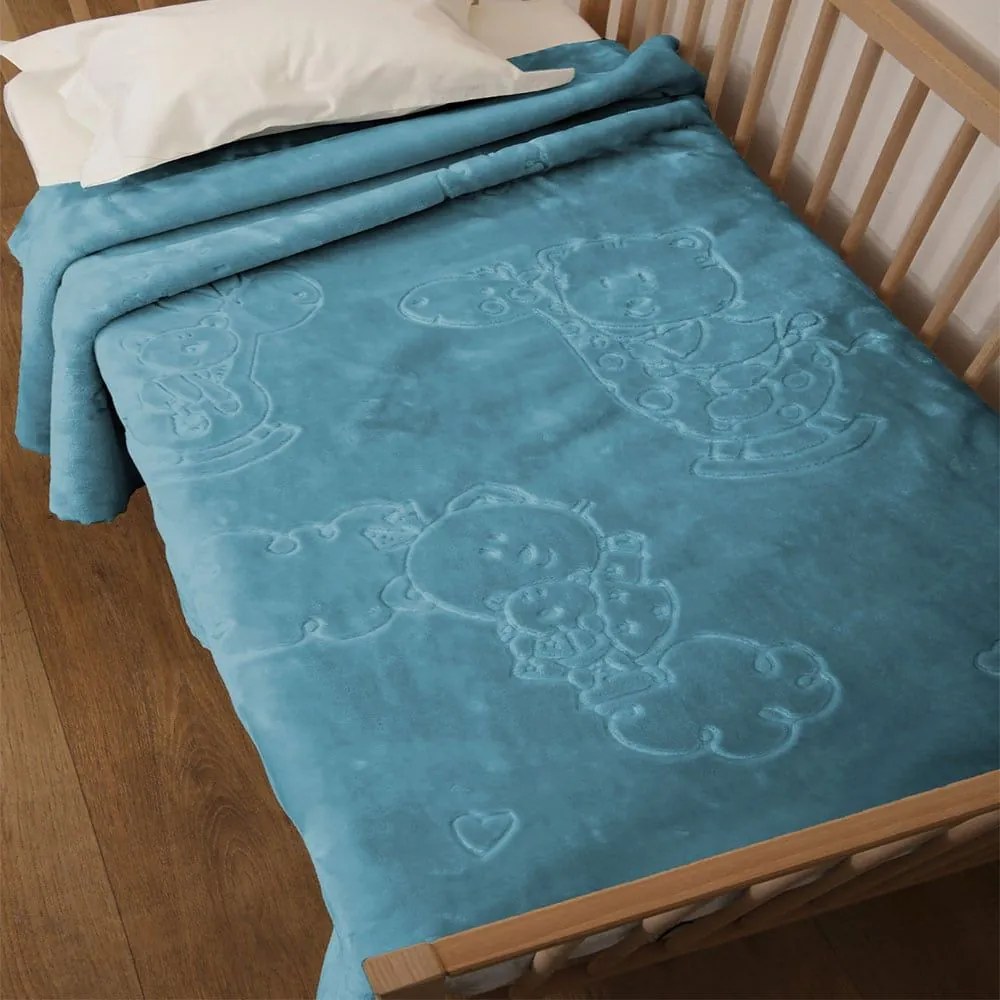 Κουβέρτα Βρεφική Βελουτέ Bear 6 Lake Blue Anna Riska Cradle 110x140cm Πολυέστερ