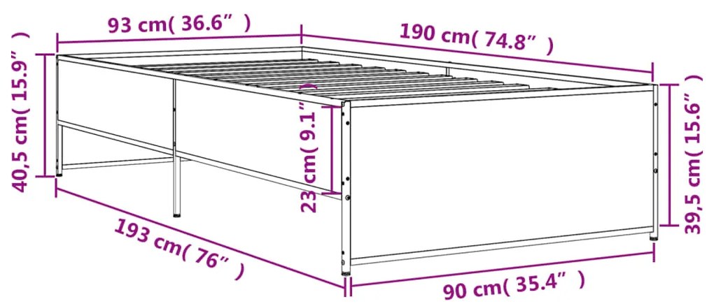 ΠΛΑΙΣΙΟ ΚΡΕΒΑΤΙΟΥ ΜΑΥΡΟ 90 X 190 ΕΚ. ΕΠΕΞ. ΞΥΛΟ &amp; ΜΕΤΑΛΛΟ 845246