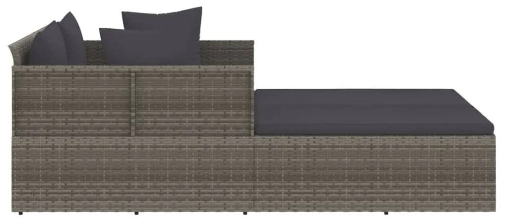 vidaXL Ξαπλώστρα Γκρι 182 x 118 x 63 εκ. Συνθετικό Ρατάν με Μαξιλάρια