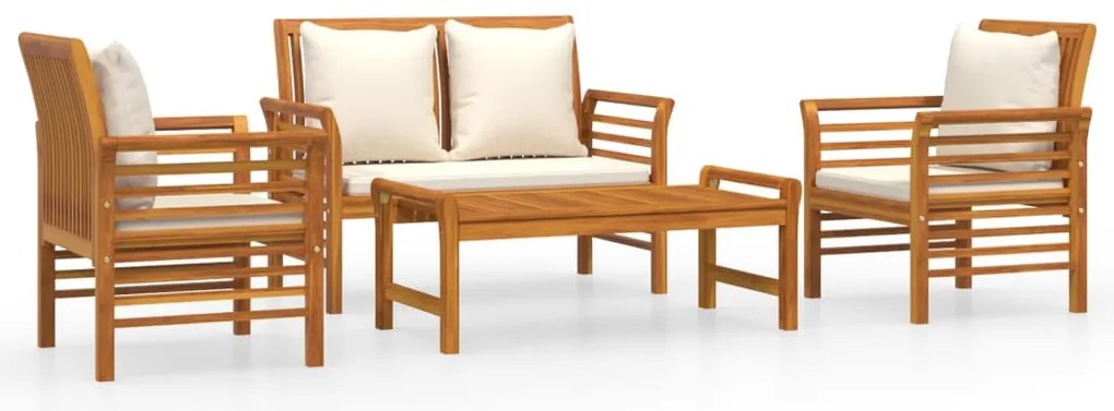 vidaXL Σαλόνι Κήπου 4 Τεμαχίων από Μασίφ Ξύλο Ακακίας με Μαξιλάρια