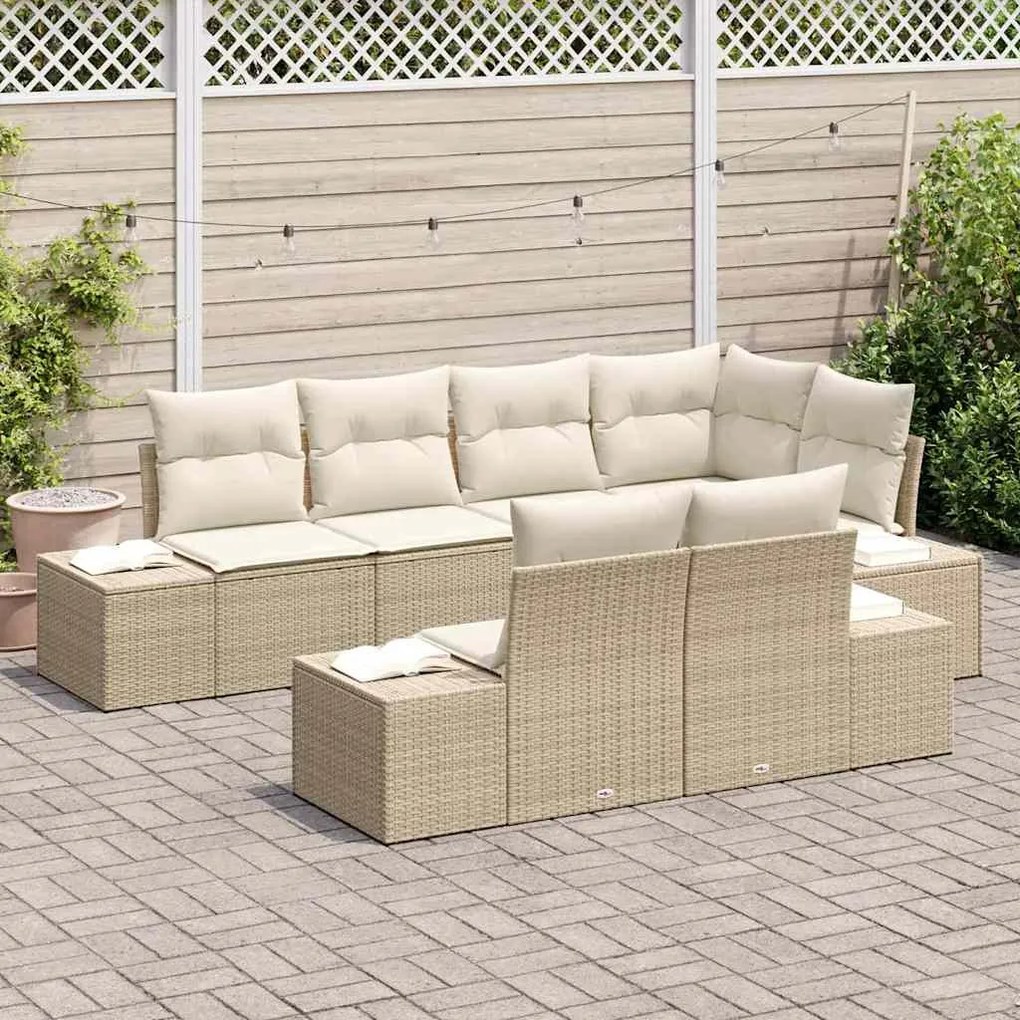 vidaXL Σετ Καναπέ Κήπου 7 pcs Μπεζ, Κρέμα Πολυ rattan, βαμμένο ατσάλι