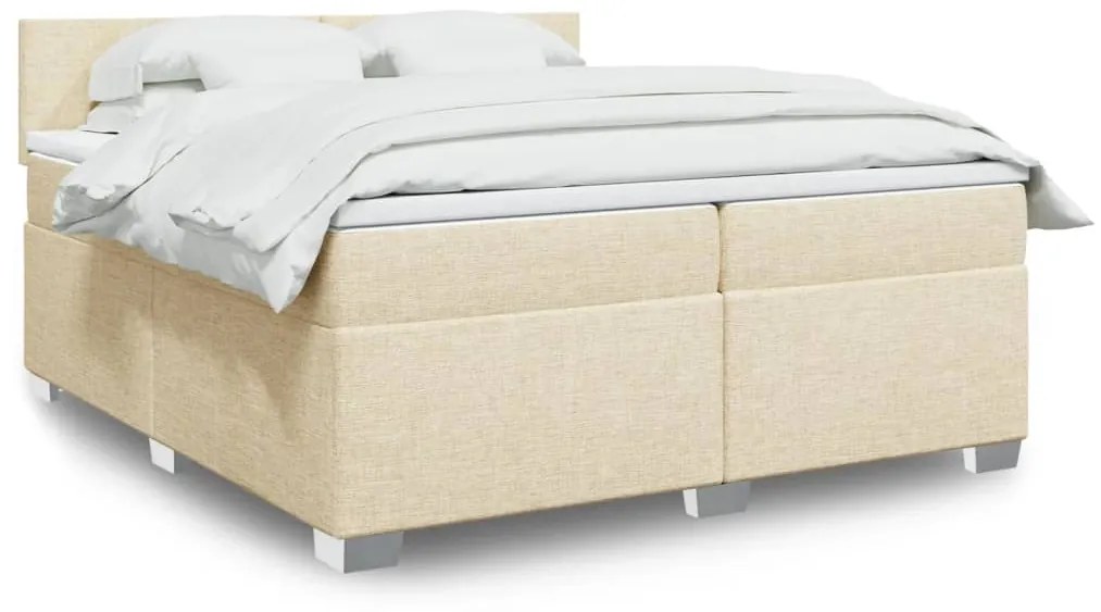 vidaXL Κρεβάτι Boxspring με Στρώμα Κρεμ 200x200 εκ. Υφασμάτινο