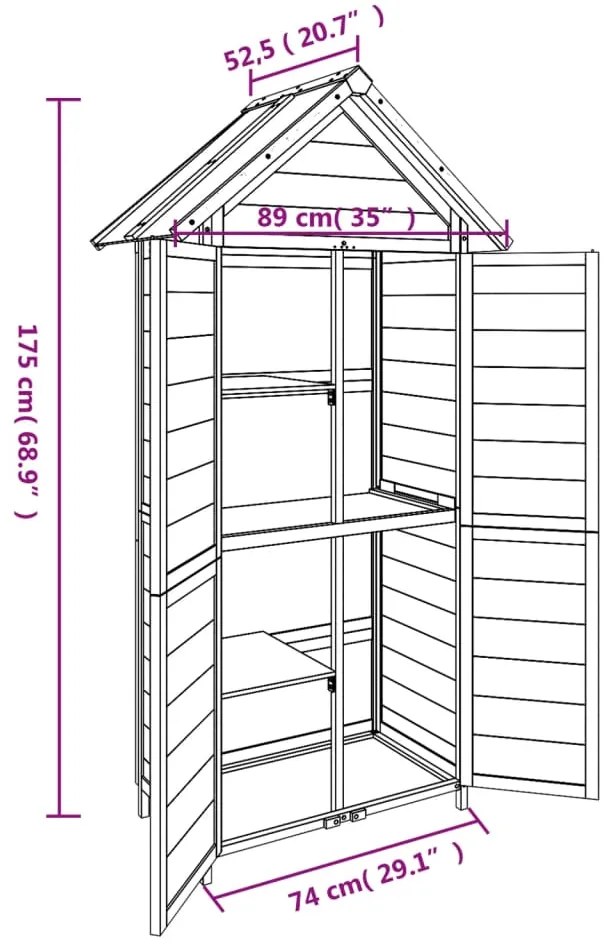 Αποθήκη Εργαλείων Κήπου Γκρι 89x52,5x175 εκ. Μασίφ Ξύλο Πεύκου - Γκρι
