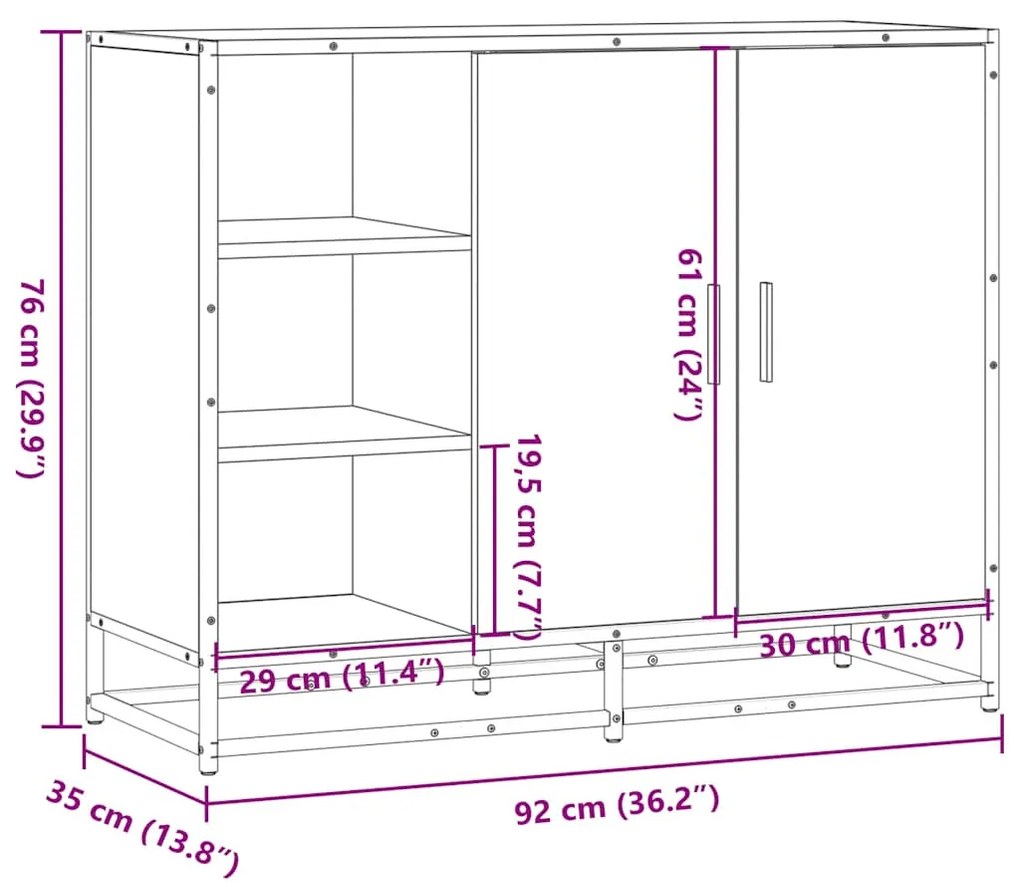 Sideboard Sonoma Oak 92x35x76 cm Κατασκευασμένο ξύλο - Καφέ