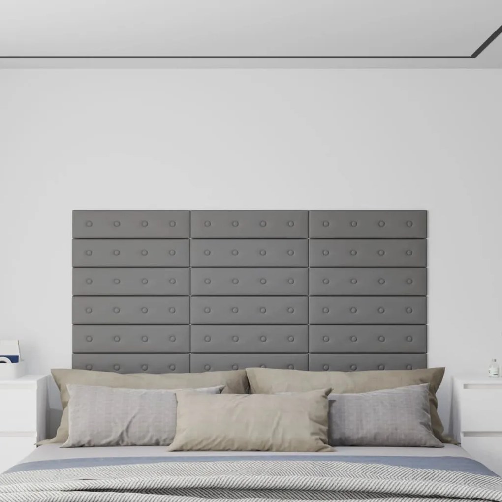 vidaXL Πάνελ Τοίχου 12 τεμ. Γκρι 60 x 15 εκ. 1,08 μ² Συνθετικό Δέρμα