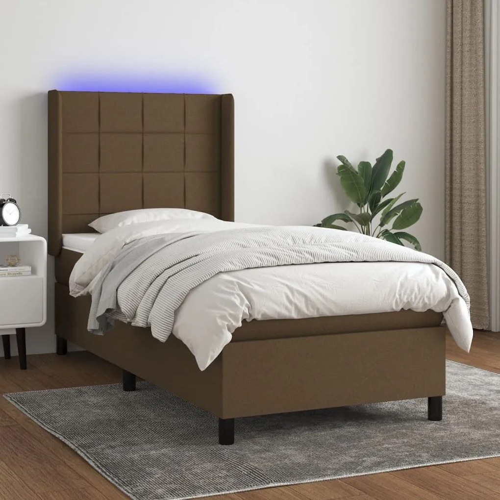 ΚΡΕΒΑΤΙ BOXSPRING ΜΕ ΣΤΡΩΜΑ &amp; LED ΣΚ.ΚΑΦΕ 90X190 ΕΚ. ΥΦΑΣΜΑΤΙΝΟ 3138280