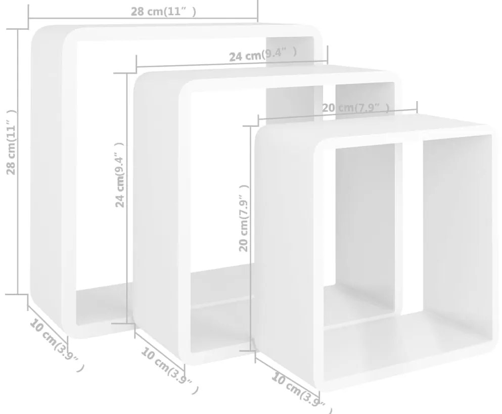 Ράφια Κύβοι Τοίχου 3 τεμ. Λευκά από MDF - Λευκό