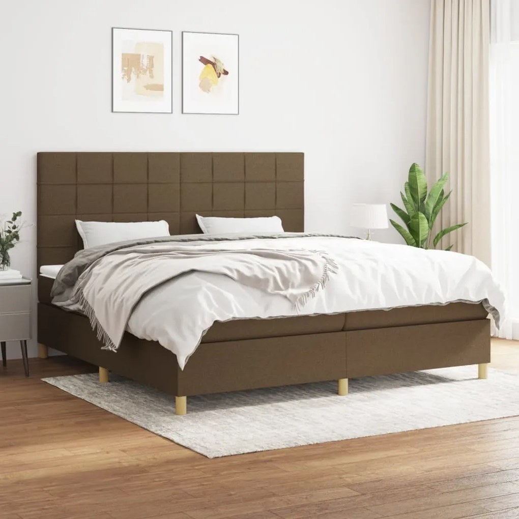 vidaXL Κρεβάτι Boxspring με Στρώμα Σκούρο Καφέ 200x200 εκ. Υφασμάτινο