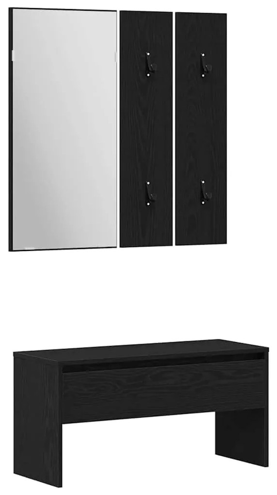 vidaXL Σετ επίπλων χωλ με καθρέφτη 5 pcs Μαύρη βελανιδιά και Ασημένιο
