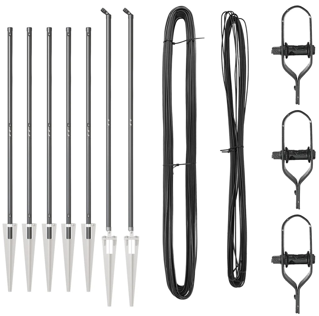 vidaXL Σετ Στύλων Φράχτη 7 pcs Γκρι Ø32mm 160 εκ Μέταλλο, Πλαστικό