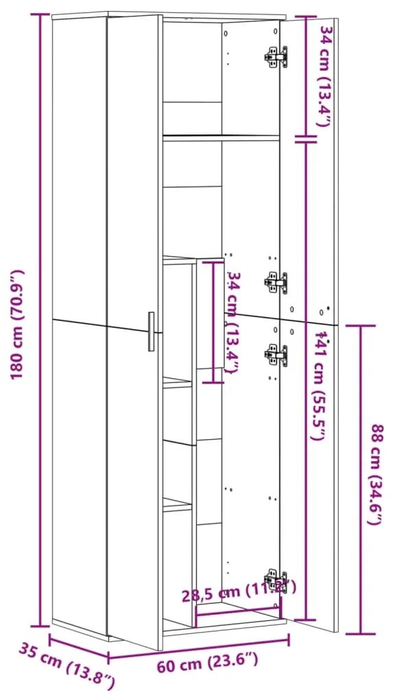 Ντουλάπα Γκρι Σκυροδέματος 60 x 35 x 180 εκ. από Επεξ. Ξύλο - Γκρι