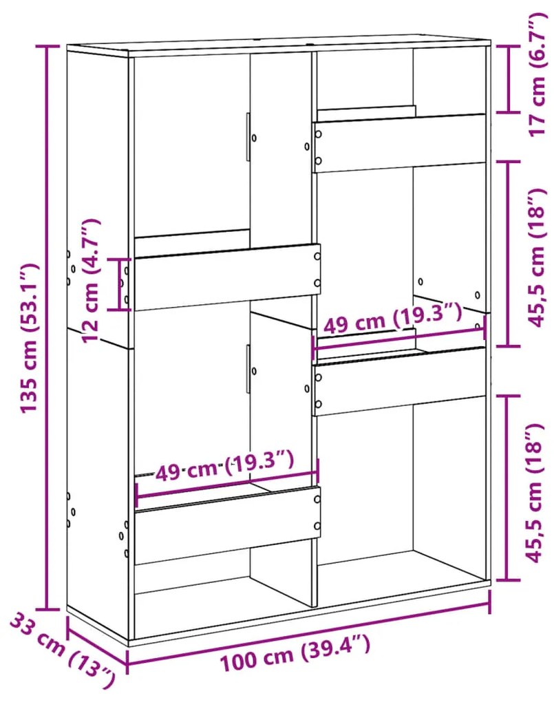 Βιβλιοθήκη Αρτισιανή Δρυς 100x33x135 εκ. Επεξ. Ξύλο - Καφέ