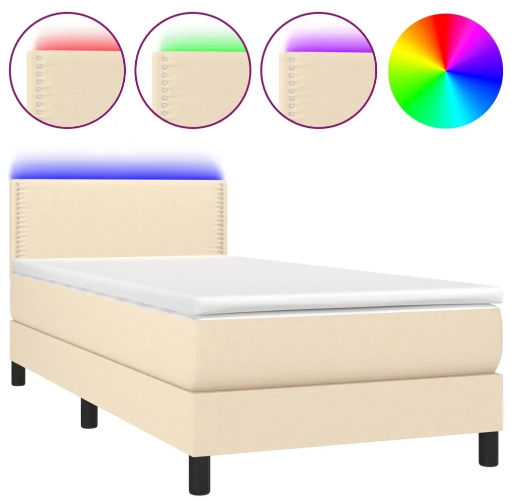 vidaXL Κρεβάτι Boxspring με Στρώμα & LED Κρεμ 80x200 εκ. Υφασμάτινο