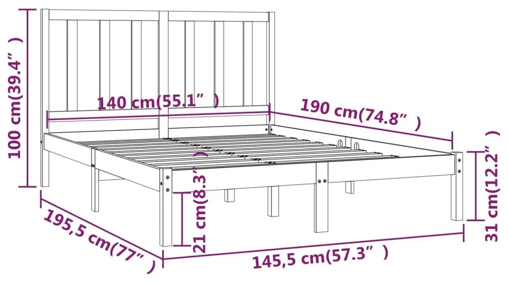 vidaXL Πλαίσιο Κρεβατιού Γκρι 140 x 190 εκ. από Μασίφ Ξύλο Πεύκου