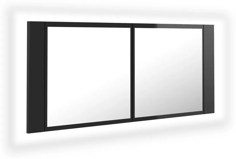 vidaXL Ντουλάπι Μπάνιου με Καθρέφτη & LED Γυαλ. Μαύρο Ακρυλικός