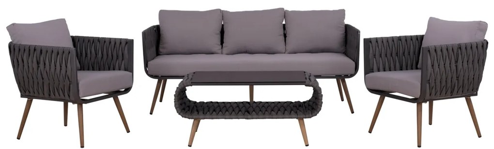 ΣΕΤ ΣΑΛΟΝΙ 4ΤΜΧ VARNAMO HM5282.11 ΑΛΟΥΜΙΝΙΟ ΟΨΗ ΞΥΛΟΥ-ΣΧΟΙΝΙ STRAP ΓΚΡΙ-ΓΥΑΛΙ