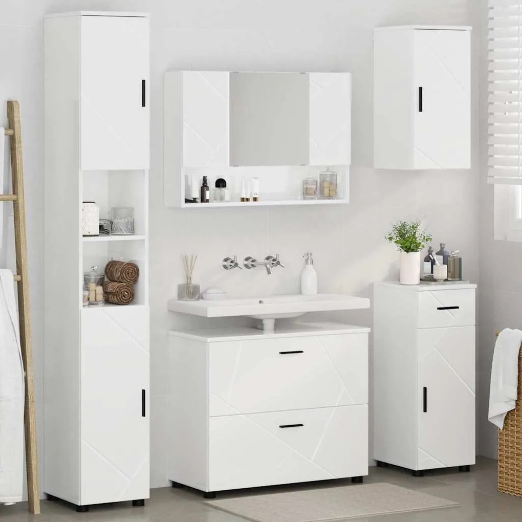vidaXL Σετ Επίπλων Μπάνιου 5 pcs Γυαλιστερό λευκό 30 x 35 x 192 εκ.