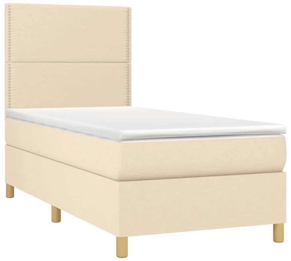 vidaXL Κρεβάτι Boxspring με Στρώμα &amp; LED Κρεμ 90x190 εκ. Υφασμάτινο