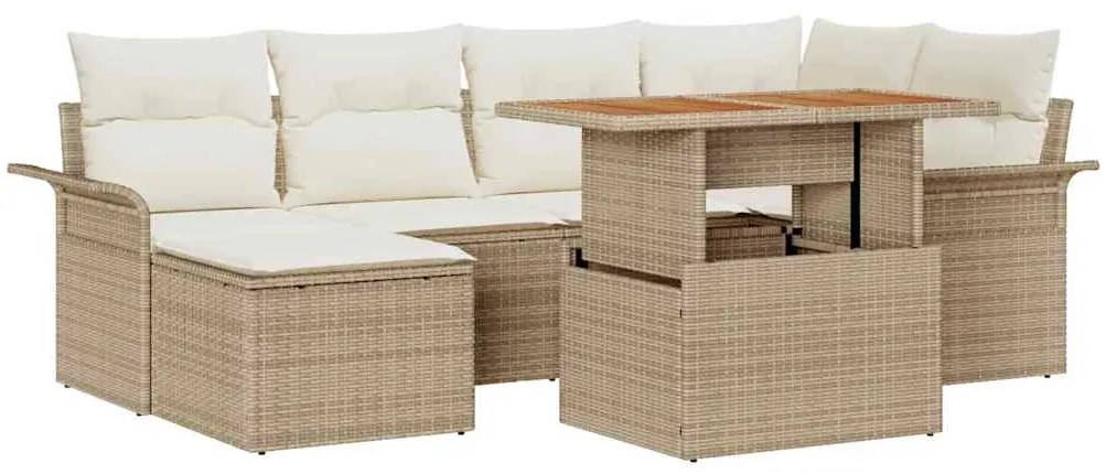vidaXL Σετ Καναπέ Κήπου με μαξιλάρι 7 pcs μπεζ και κρεμ