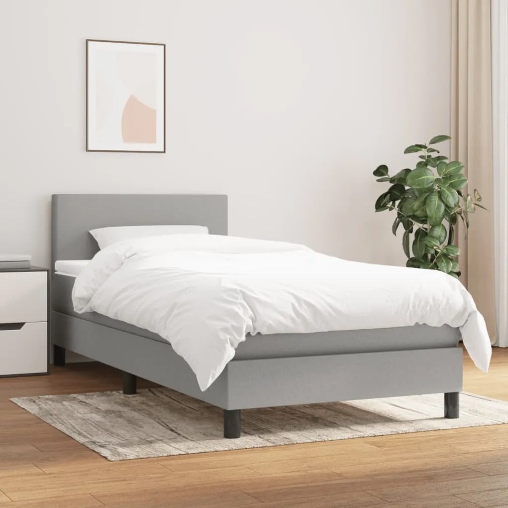 vidaXL Κρεβάτι Boxspring με Στρώμα Ανοιχτό Γκρι 80x200 εκ. Υφασμάτινο