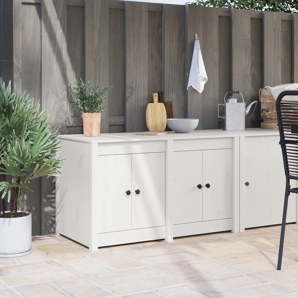 vidaXL Ντουλάπι Εξωτερικής Κουζίνας Λευκό 106x55x64 εκ. Μασίφ Ξύλο Πεύκου