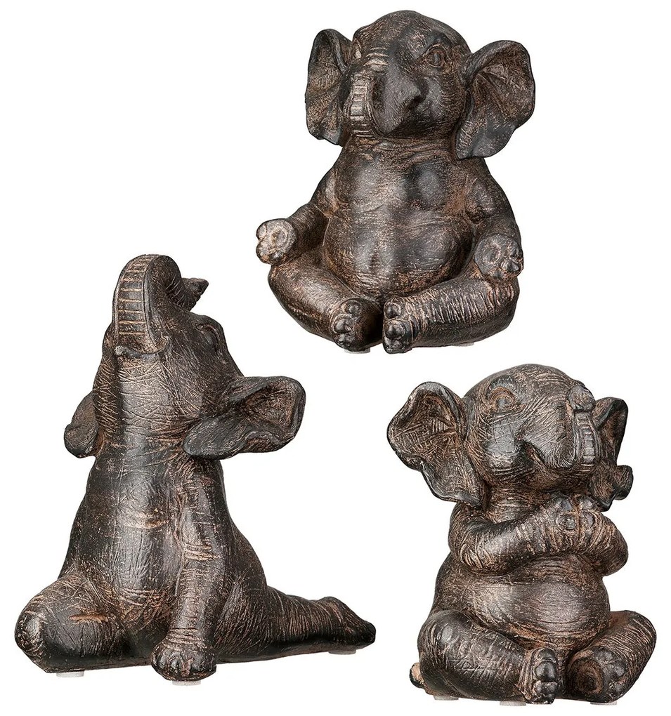 Figure Elephant Synthetic Resin Brown Ποικιλία 3 φορές 10X15X16Cm 10X15X16Cm