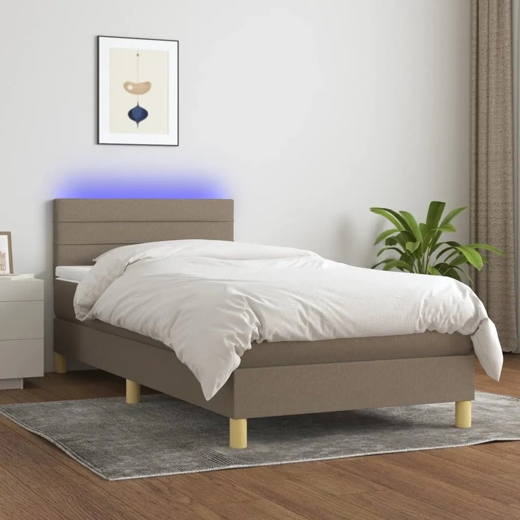 ΚΡΕΒΑΤΙ BOXSPRING ΜΕ ΣΤΡΩΜΑ &amp; LED TAUPE 90X190 ΕΚ. ΥΦΑΣΜΑΤΙΝΟ 3133761