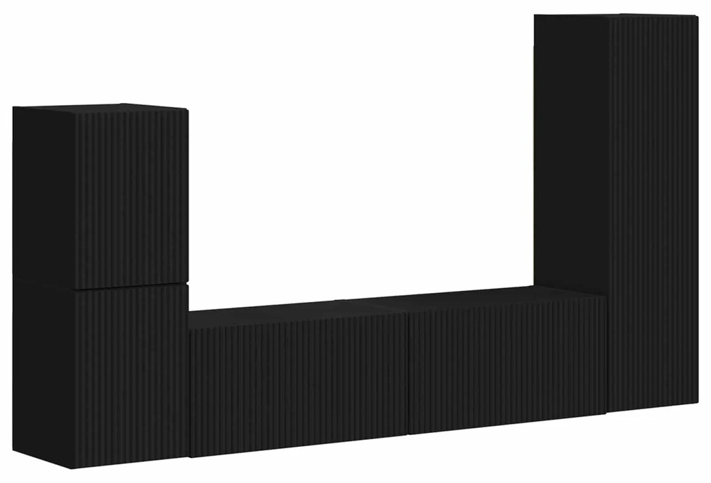 vidaXL Σετ επίπλου τηλεόρασης Επιτοίχιο 4 pcs Μαύρο Επεξεργασμένο ξύλο