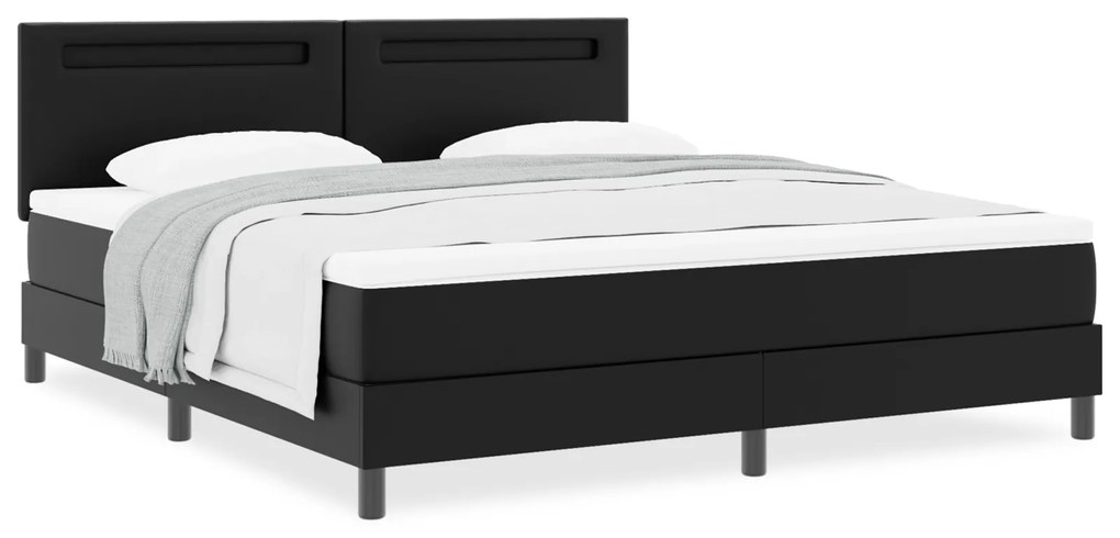 vidaXL Κρεβάτι Box Spring με Στρώμα Μαύρο, Σούπερ Κινγκ, Συνθετικό Δέρμα