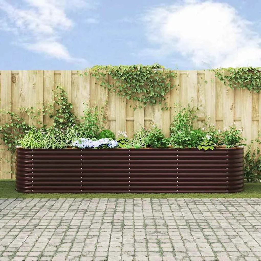 vidaXL Υπερυψωμένη Ζαρντινιέρα Καφέ 400 x 80 x 81 cm Ατσάλι