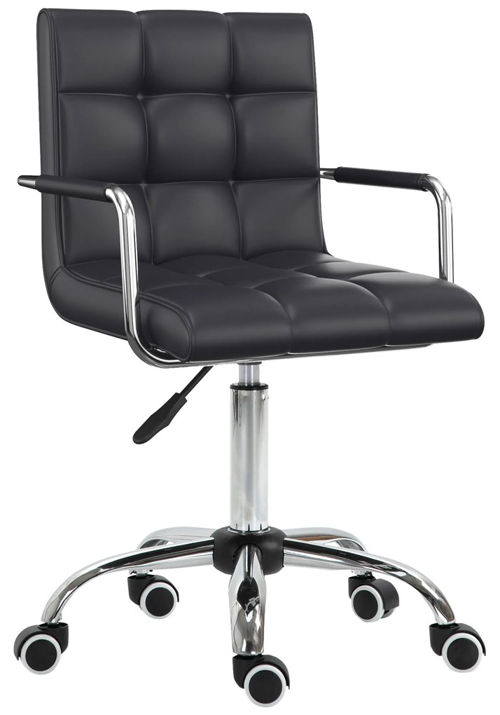 HOMCOM Καρέκλα γραφείου ρετρό, ρυθμιζόμενο ύψος, 5 ροδάκια, 52,5 cm x 54 cm x 99 cm, Μαύρο