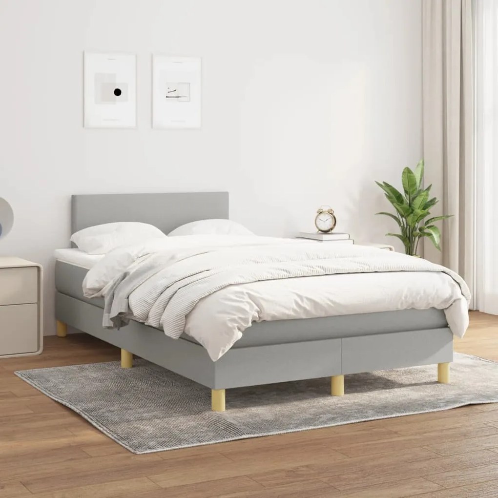 vidaXL Κρεβάτι Boxspring με Στρώμα Ανοιχτό Γκρι 120x190 εκ. Υφασμάτινο